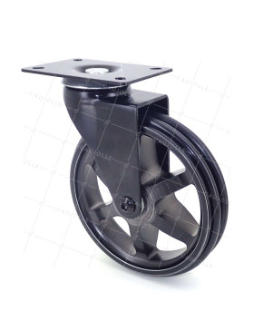 ROULETTE DESIGN EN ALUMINIUM NOIR BROSSÉ  DIAMÈTRE 125MM CHARGE 70KG - BLACKSTYL 125P