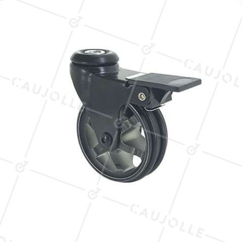 ROULETTE DESIGN EN ALUMINIUM NOIR BROSSÉ À FREIN DIAMÈTRE 75MM CHARGE 45KG À FIXATION DE 10 MM - BLACKSTYL 75OAF • Caujolle