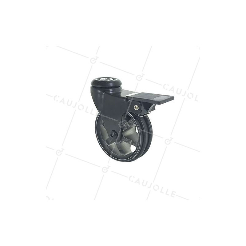 ALUMINIUM DESIGNER CASTOR WHEEL EYE WITH BRAKE BLACK’STYL 100 MM DIAMETER 