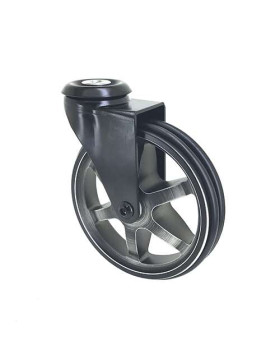 ROULETTE DESIGN EN ALUMINIUM NOIR BROSSÉ DIAMÈTRE 125MM CHARGE 70KG À FIXATION DE 10 MM - BLACKSTYL 125O