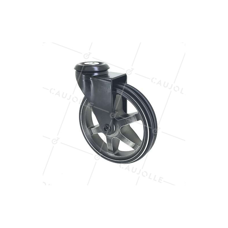 ROULETTE DESIGN EN ALUMINIUM NOIR BROSSÉ DIAMÈTRE 125MM CHARGE 70KG À FIXATION DE 10 MM - BLACKSTYL 125O