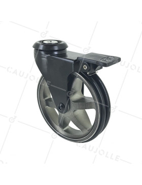 BLACK BRUSHED ALUMINIUM DESIGNER CASTOR WITH BRAKE 125 MM DIAMETER 70 KG MAX LOAD - BLACKSTYL 125OAF • Caujolle
