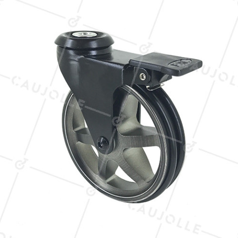 BLACK BRUSHED ALUMINIUM DESIGNER CASTOR WITH BRAKE 125 MM DIAMETER 70 KG MAX LOAD - BLACKSTYL 125OAF • Caujolle