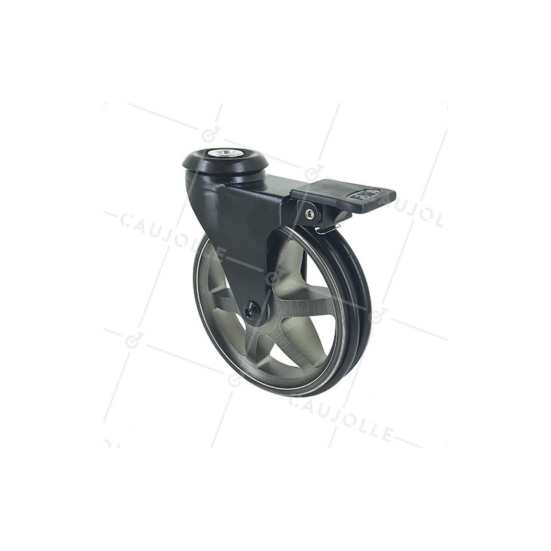ROULETTE DESIGN EN ALUMINIUM NOIR BROSSÉ À FREIN DIAMÈTRE 125MM CHARGE 70KG À FIXATION DE 10 MM - BLACKSTYL 125OAF