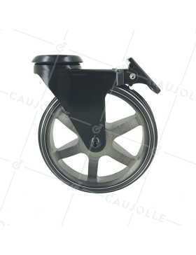 ALUMINIUM DESIGNER CASTOR WHEEL EYE WITH BRAKE BLACK’STYL 100 MM DIAMETER 