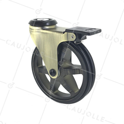 Castor RETRO DESIGN ALUMINUM BRAKE 125 MM DIAMETER 70KG LOAD WITH 10 MM FIXING - GOLDSTYL125OAF • Caujolle