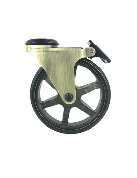 ROULETTE DESIGN RÉTRO A FREIN EN ALUMINIUM DORÉ DIAMÈTRE 125 MM CHARGE 70KG À FIXATION DE 10 MM - GOLDSTYL125OAF
