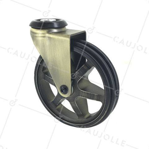 ROULETTE DESIGN RÉTRO EN ALUMINIUM DORÉ DIAMÈTRE 125 MM CHARGE 70KG À FIXATION DE 10 MM - GOLDSTYL125O • Caujolle