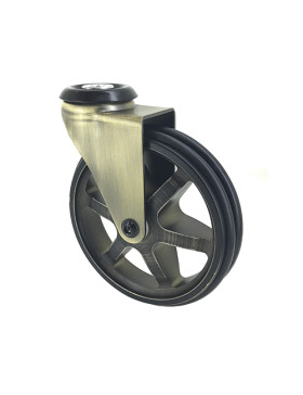ROULETTE DESIGN RÉTRO EN ALUMINIUM DORÉ DIAMÈTRE 125 MM CHARGE 70KG À FIXATION DE 10 MM - GOLDSTYL125O
