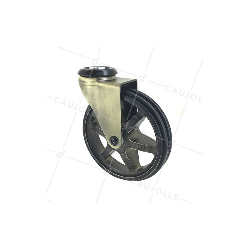 ROULETTE DESIGN RÉTRO EN ALUMINIUM DORÉ DIAMÈTRE 125 MM CHARGE 70KG À FIXATION DE 10 MM - GOLDSTYL125O