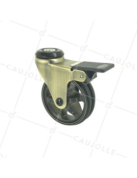 Castor RETRO DESIGN WITH BRAKE IN GOLDEN ALUMINUM DIAMETER 75 MM LOAD 45KG WITH 10 MM FIXING - GOLDSTYL75OAF • Caujolle