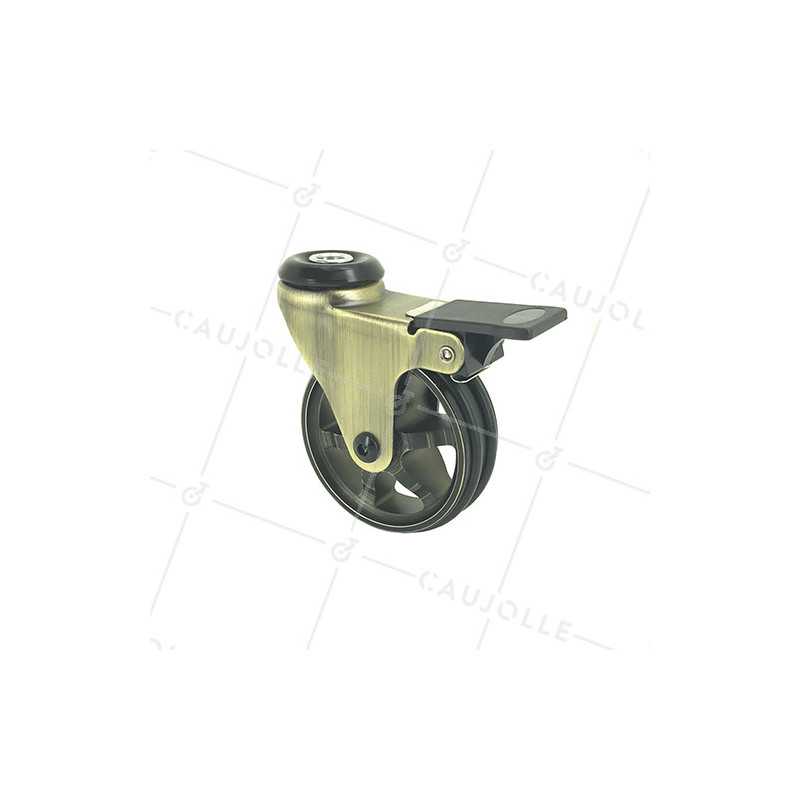 Castor RETRO DESIGN WITH BRAKE IN GOLD ALUMINUM DIAMETER 75 MM LOAD 45KG - GOLDSTYL75OAF