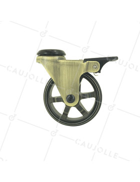 ROULETTE DESIGN RÉTRO A FREIN  EN ALUMINIUM DORÉ DIAMÈTRE 75 MM CHARGE 45KG À FIXATION DE 10 MM - GOLDSTYL75OAF