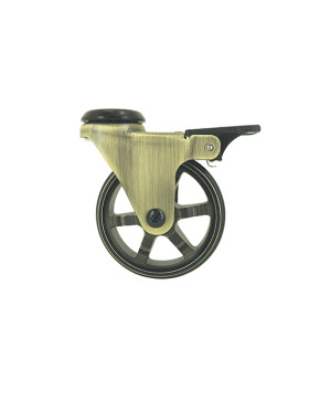 ROULETTE DESIGN RÉTRO A FREIN  EN ALUMINIUM DORÉ DIAMÈTRE 75 MM CHARGE 45KG À FIXATION DE 10 MM - GOLDSTYL75OAF