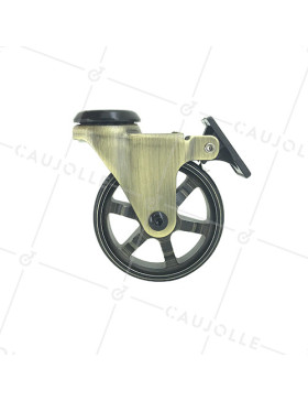 ROULETTE DESIGN RÉTRO A FREIN  EN ALUMINIUM DORÉ DIAMÈTRE 75 MM CHARGE 45KG À FIXATION DE 10 MM - GOLDSTYL75OAF