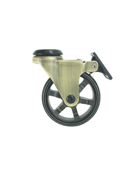 ROULETTE DESIGN RÉTRO A FREIN  EN ALUMINIUM DORÉ DIAMÈTRE 75 MM CHARGE 45KG À FIXATION DE 10 MM - GOLDSTYL75OAF
