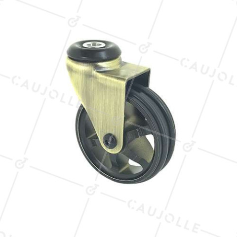 ROULETTE DESIGN RÉTRO EN ALUMINIUM DORÉ DIAMÈTRE 75 MM CHARGE 45KG À FIXATION DE 10 MM - GOLDSTYL75O • Caujolle