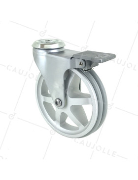 ROULETTE DESIGN EN ALUMINIUM GRIS DIAMÈTRE 125 MM CHARGE 70KG À FIXATION DE 10 MM - ALUSTYL125OAF • Caujolle