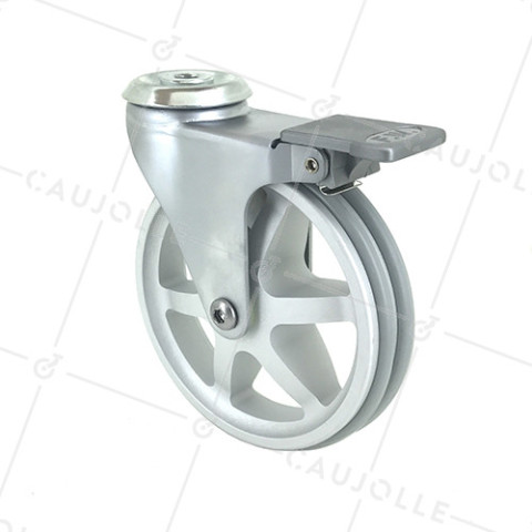 ROULETTE DESIGN EN ALUMINIUM GRIS DIAMÈTRE 125 MM CHARGE 70KG À FIXATION DE 10 MM - ALUSTYL125OAF • Caujolle