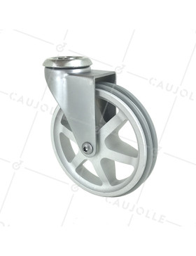 ROULETTE DESIGN EN ALUMINIUM GRIS DIAMÈTRE 125 MM CHARGE 70KG À FIXATION DE 10 MM - ALUSTYL125O • Caujolle