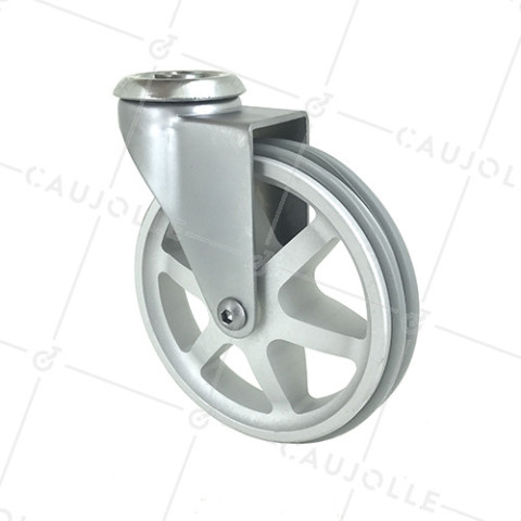 ROULETTE DESIGN EN ALUMINIUM GRIS DIAMÈTRE 125 MM CHARGE 70KG À FIXATION DE 10 MM - ALUSTYL125O • Caujolle