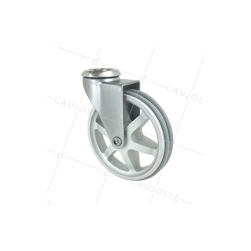 ROULETTE DESIGN EN ALUMINIUM GRIS DIAMÈTRE 125 MM CHARGE 70KG À FIXATION DE 10 MM - ALUSTYL125O