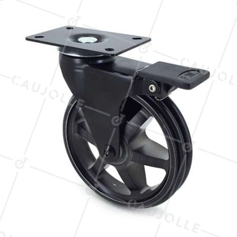 ROULETTE DESIGN EN ALUMINIUM NOIR BROSSÉ À FREIN DIAMÈTRE 125MM CHARGE 70KG - BLACKSTYL 125PAF • Caujolle