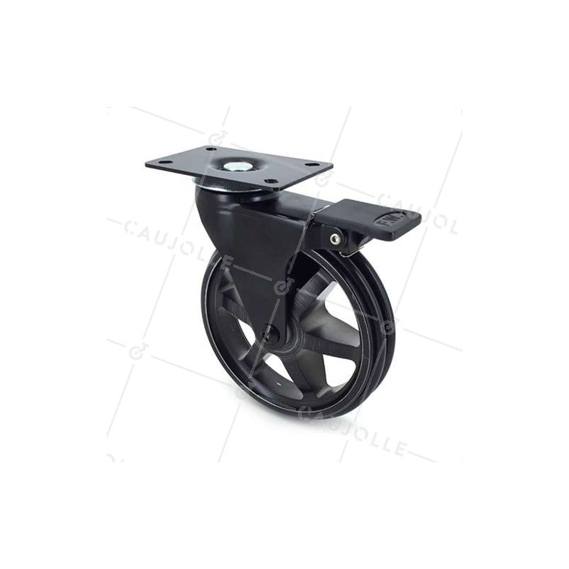 ROULETTE DESIGN EN ALUMINIUM NOIR BROSSÉ À FREIN DIAMÈTRE 125MM CHARGE 70KG - BLACKSTYL 125PAF