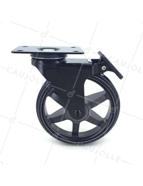 ROULETTE DESIGN EN ALUMINIUM NOIR BROSSÉ À FREIN DIAMÈTRE 125MM CHARGE 70KG - BLACKSTYL 125PAF