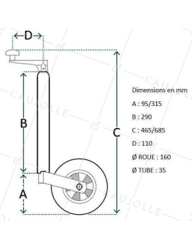 ROUE JOCKEY TÉLÉSCOPIQUE DIAMÈTRE 160MM