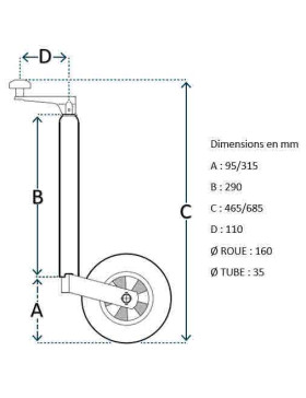ROUE JOCKEY TÉLÉSCOPIQUE DIAMÈTRE 160MM