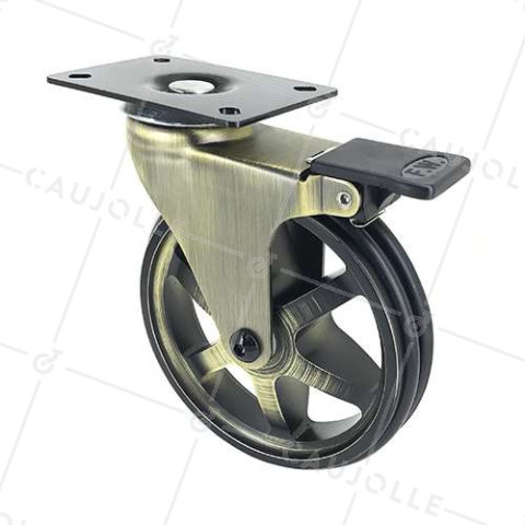 Castor RETRO DESIGN ALUMINUM BRAKE DIAMETER 125 MM LOAD 70KG - GOLDSTYL125PAF • Caujolle