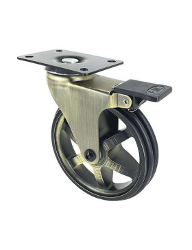 ROULETTE DESIGN RÉTRO À FREIN EN ALUMINIUM DORÉ DIAMÈTRE 125 MM CHARGE 70KG - GOLDSTYL125PAF
