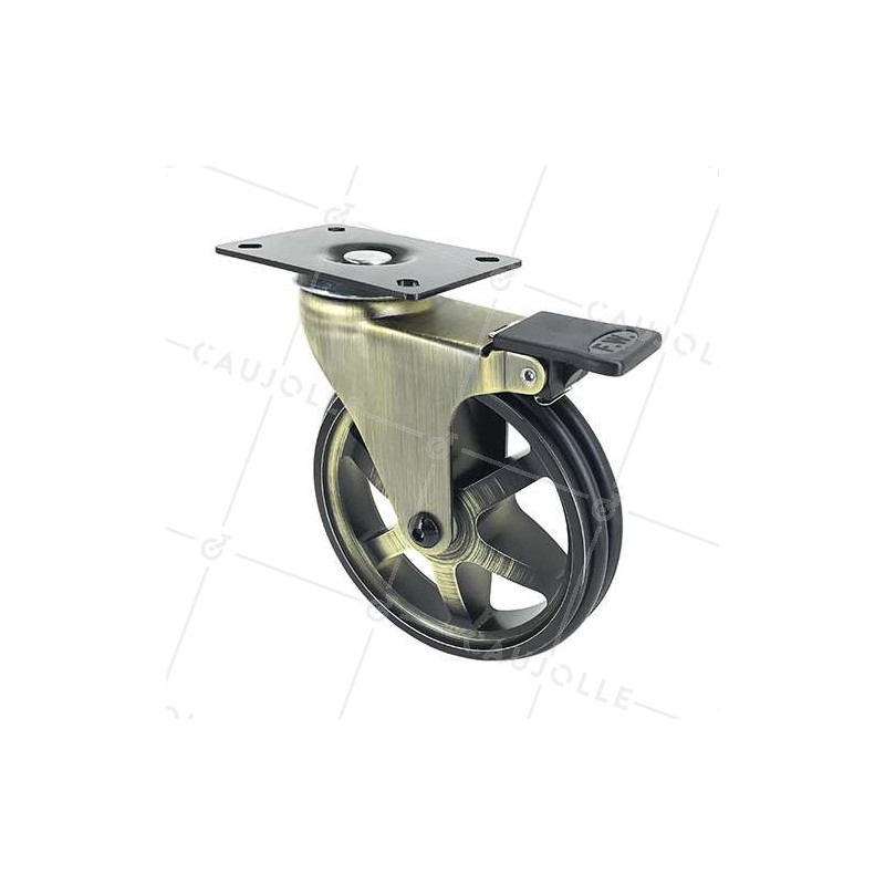 Castor RETRO DESIGN WITH GOLDEN ALUMINUM BRAKE DIAMETER 125 MM LOAD 70KG - GOLDSTYL125PAF