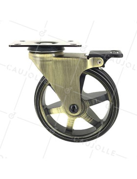 ROULETTE DESIGN RÉTRO À FREIN EN ALUMINIUM DORÉ DIAMÈTRE 125 MM CHARGE 70KG - GOLDSTYL125PAF