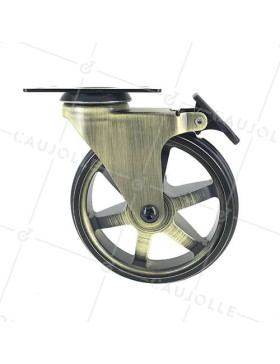 ROULETTE DESIGN RÉTRO À FREIN EN ALUMINIUM DORÉ DIAMÈTRE 125 MM CHARGE 70KG - GOLDSTYL125PAF