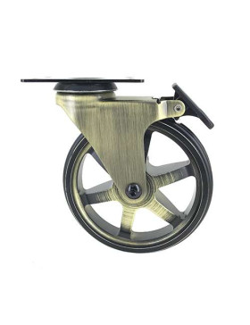 ROULETTE DESIGN RÉTRO À FREIN EN ALUMINIUM DORÉ DIAMÈTRE 125 MM CHARGE 70KG - GOLDSTYL125PAF