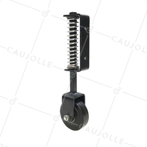 REINFORCED SPRING-LOADED GATE/DOOR JOCKEY WHEEL 100 MM DIAMETER 70 KG MAX LOAD WITH 40 MM VERTICAL LEEWAY • Caujolle