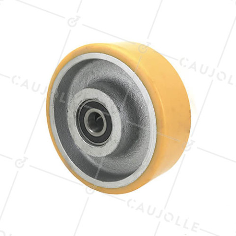 ROUE INDUSTRIELLE EN FONTE ET POLYURÉTHANE DIAMÈTRE 150MM CHARGE 700KG AXE 20 MM - SFPU150/50 • Caujolle