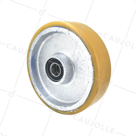 CAST IRON AND POLYURETHANE INDUSTRIAL WHEEL FOR GOODS HANDLING MAX LOAD 1,000 KG DIAMETER 200 MM WIDTH 50 MM BORE 25 MM - SFPU200/50 • Caujolle