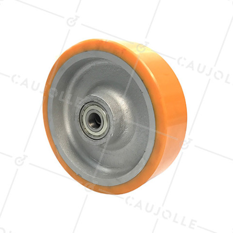 ROUE INDUSTRIELLE EN FONTE ET POLYURÉTHANE DIAMÈTRE 250MM LARGEUR 90MM CHARGE 1800KG AXE 25 MM - SFPU250 • Caujolle