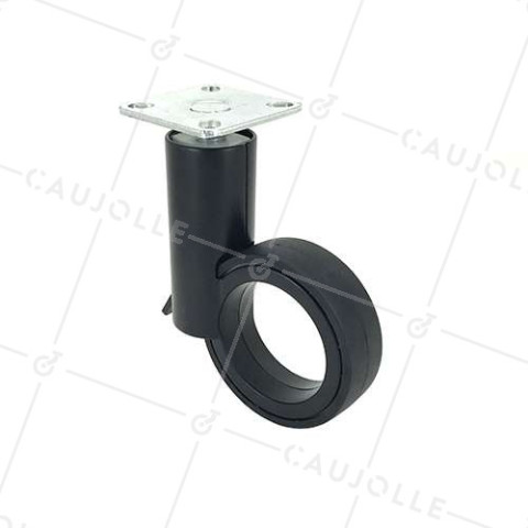 BLACK FUTURIST DESIGN CASTOR WITH FIXING PLATE 65 MM DIAMETER 30 KG MAX LOAD - GRAVITY65PN • Caujolle