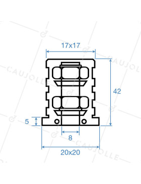 Embout de fixation pour roulette à oeil 8 mm et tube carré 20 mm