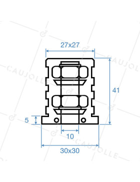 Embout de fixation pour roulette à oeil 10 mm et tube carré 30 mm