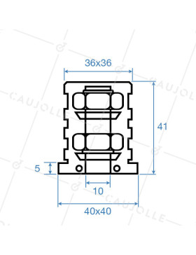 Embout de fixation pour roulette à oeil 10 mm et tube carré 40 mm