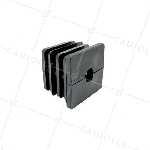 EMBOUT DE FIXATION POUR TUBE CARRÉ DE 50 MM EXTÉRIEUR / 46 MM INTÉRIEUR POUR ROULETTE À TROU DE 12 MM • Caujolle