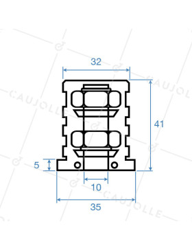Embout de fixation pour roulette à oeil 10 mm et tube rond 35 mm