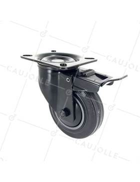 ROULETTE NOIRE DE MANUTENTION PIVOTANTE À FREIN CAOUTCHOUC DIAMÈTRE 100 MM CHARGE 80 KG - S2C 100N AF • Caujolle