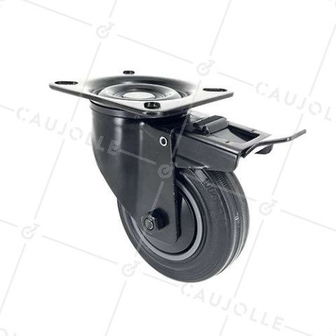ROULETTE NOIRE DE MANUTENTION PIVOTANTE À FREIN CAOUTCHOUC DIAMÈTRE 100 MM CHARGE 80 KG - S2C 100N AF • Caujolle