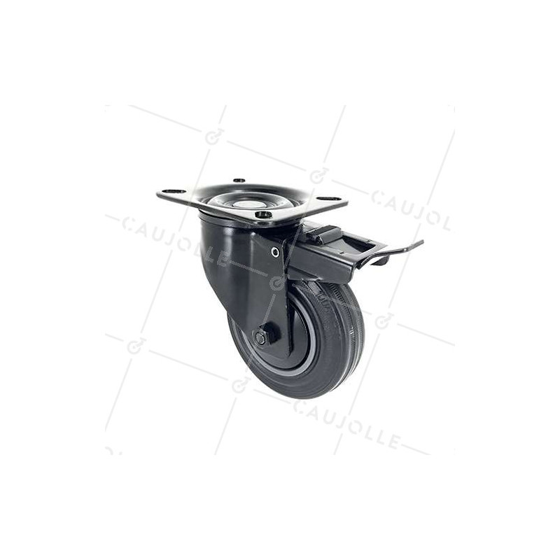 ROULETTE NOIRE DE MANUTENTION PIVOTANTE À FREIN CAOUTCHOUC DIAMÈTRE 100 MM CHARGE 100 KG - S2C 100N AF